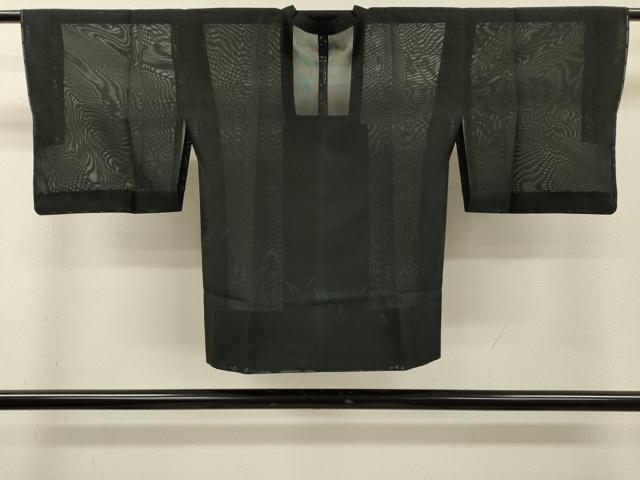 平和屋着物▽道行コート　スリーシーズン　春夏秋　塵除け　笹文　黒地　正絹　逸品　未使用　DABI7033fe