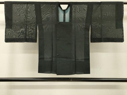 平和屋着物▽道行コート　スリーシーズン　春夏秋　塵除け　笹文　黒地　正絹　逸品　未使用　DABI7033fe