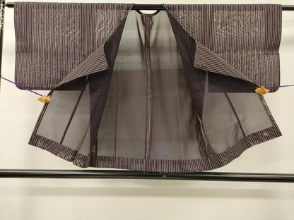 平和屋着物▽道行コート　スリーシーズン　春夏秋　塵除け　二重紗　縞　正絹　逸品　DABI7034fe