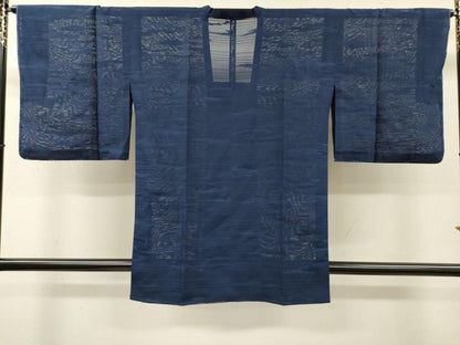平和屋着物▽道行コート　スリーシーズン　春夏秋　塵除け　霞文　鉄紺色　正絹　逸品　未使用　DABI7039fe