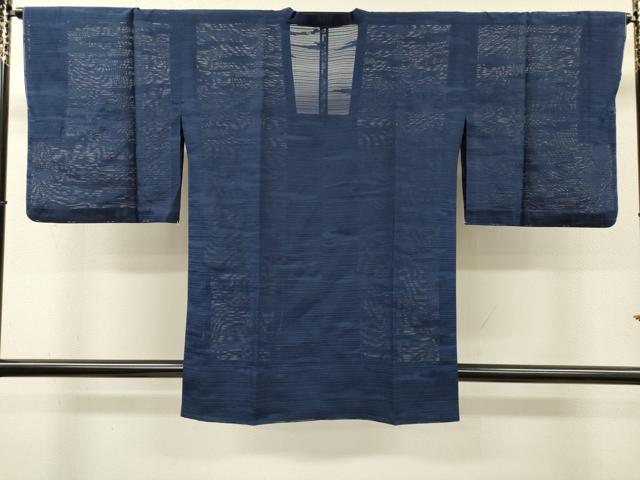 平和屋着物▽道行コート　スリーシーズン　春夏秋　塵除け　霞文　鉄紺色　正絹　逸品　未使用　DABI7039fe