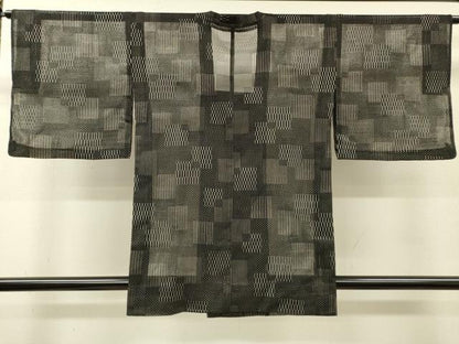 平和屋着物▽道行コート　スリーシーズン　春夏秋　塵除け　　正絹　逸品　DABI7043fe幾何学文