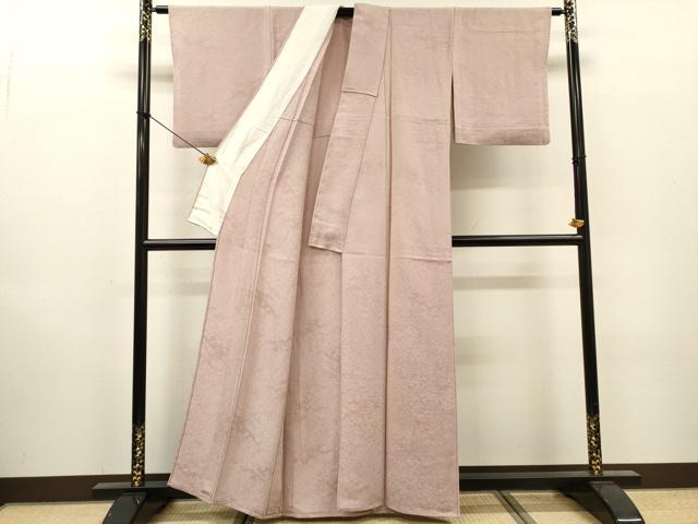平和屋着物▽上質な色無地　単衣　霞地紋　紅藤色　正絹　逸品　DABI7046fe
