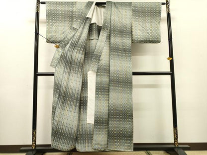 平和屋着物▽上質な小紋　単衣　格子　暈し染　正絹　逸品　DABI7057fe