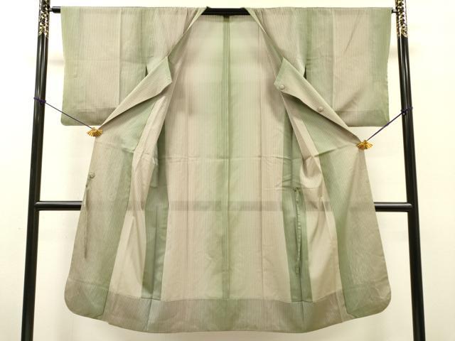 平和屋着物▽道行コート　スリーシーズン　春夏秋　塵除け　縞　暈し染　正絹　逸品　DABI7058fe
