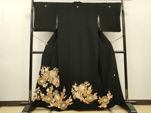平和屋着物●豪華黒留袖　作家物　駒刺繍　吉祥花文　金糸　正絹　逸品　DABI7063fe