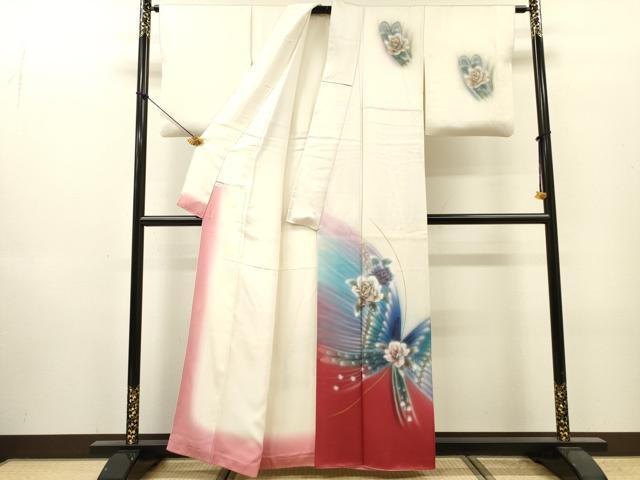 平和屋着物▼訪問着　舞蝶花文　薔薇　暈し染　金彩　正絹　逸品　DABI7065fe