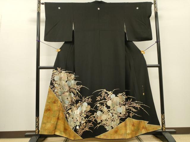 平和屋着物▼豪華黒留袖　作家物　嵐月華　鳳凰花文　金銀彩　正絹　逸品　DABI7067fe