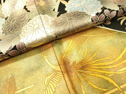 平和屋着物▼豪華黒留袖　作家物　嵐月華　鳳凰花文　金銀彩　正絹　逸品　DABI7067fe