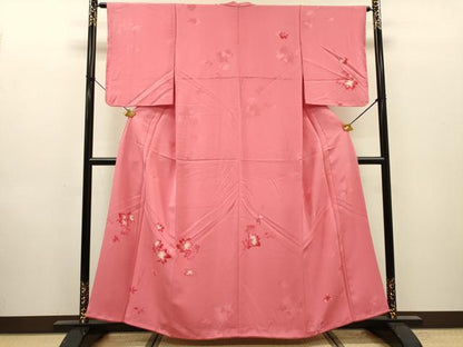 平和屋着物●訪問着　地紋起こし　枝花　正絹　逸品　DABI7069fe