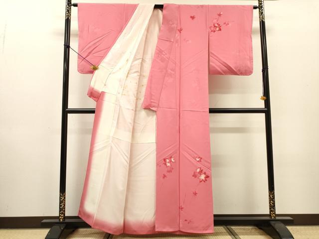 平和屋着物●訪問着　地紋起こし　枝花　正絹　逸品　DABI7069fe