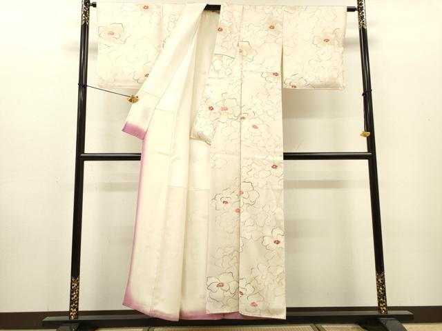 平和屋着物▼上質な小紋　手描き　舞花　正絹　逸品　DABI7071fe