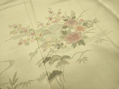 平和屋着物▼中国三大刺繍　スワトウ刺繍　汕頭刺繍　総刺繍　訪問着　風景花文　暈し染　正絹　逸品　DABI7072fe