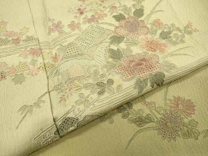 平和屋着物▼中国三大刺繍　スワトウ刺繍　汕頭刺繍　総刺繍　訪問着　風景花文　暈し染　正絹　逸品　DABI7072fe