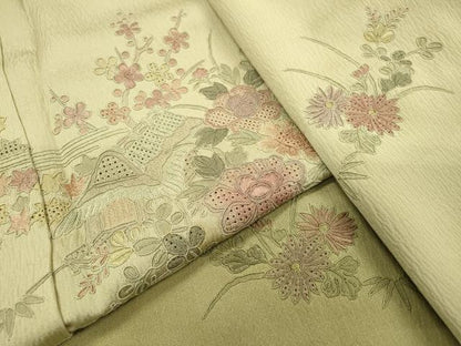 平和屋着物▼中国三大刺繍　スワトウ刺繍　汕頭刺繍　総刺繍　訪問着　風景花文　暈し染　正絹　逸品　DABI7072fe