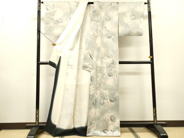 平和屋着物▼上質な小紋　手描き　枝花　暈し染　正絹　逸品　DABI7073fe