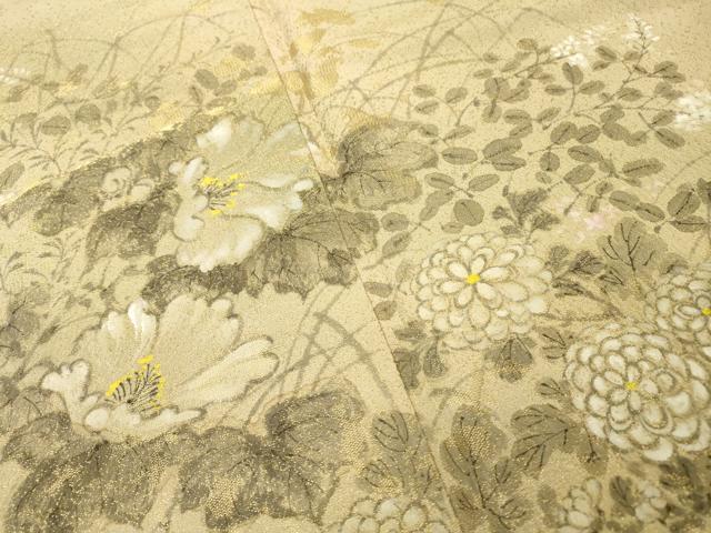 平和屋着物▼豪華色留袖　作家物　手描き　草花　金通し地　正絹　逸品　DABI7080fe