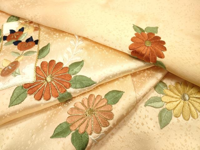 平和屋着物▼訪問着　駒刺繍　総刺繍　短冊花文　暈し染　金糸　やまと誂製　正絹　逸品　DABI7081fe