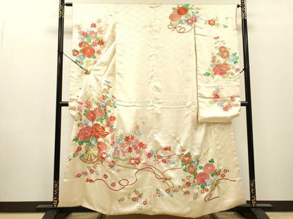平和屋着物▼豪華振袖　総刺繍　花車文　金銀糸　正絹　逸品　DABI7082fe