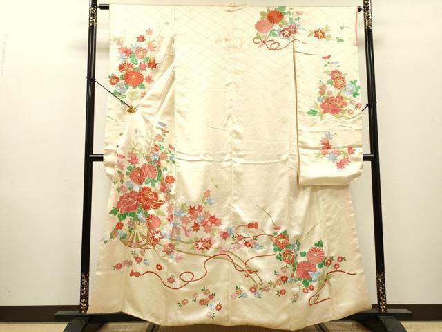 平和屋着物▼豪華振袖　総刺繍　花車文　金銀糸　正絹　逸品　DABI7082fe