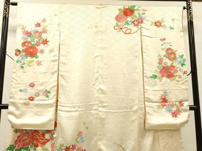 平和屋着物▼豪華振袖　総刺繍　花車文　金銀糸　正絹　逸品　DABI7082fe