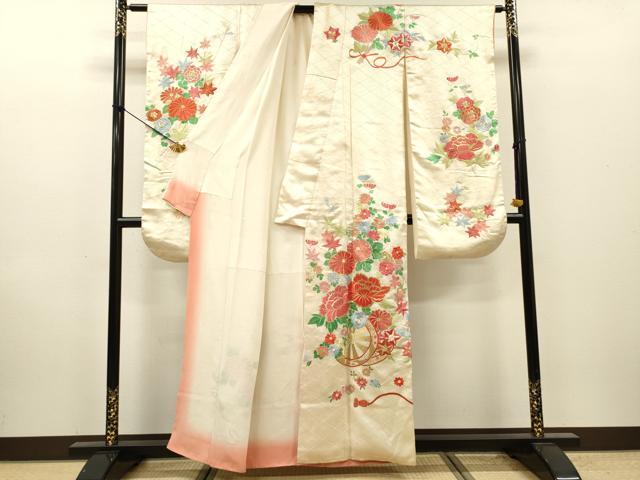 平和屋着物▼豪華振袖　総刺繍　花車文　金銀糸　正絹　逸品　DABI7082fe