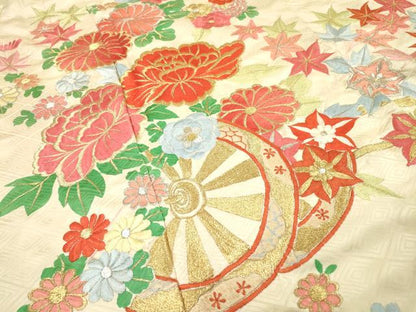 平和屋着物▼豪華振袖　総刺繍　花車文　金銀糸　正絹　逸品　DABI7082fe