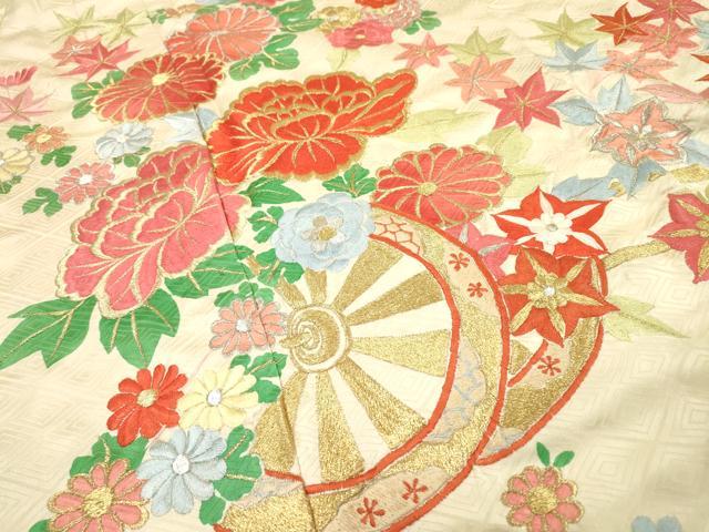 平和屋着物▼豪華振袖　総刺繍　花車文　金銀糸　正絹　逸品　DABI7082fe