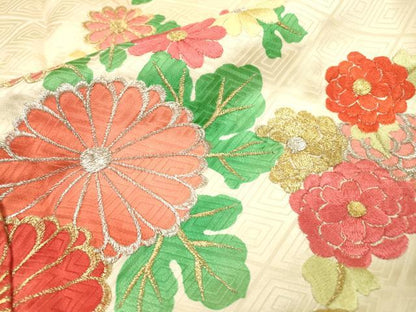 平和屋着物▼豪華振袖　総刺繍　花車文　金銀糸　正絹　逸品　DABI7082fe