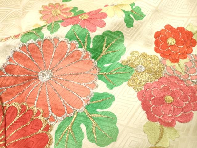 平和屋着物▼豪華振袖　総刺繍　花車文　金銀糸　正絹　逸品　DABI7082fe