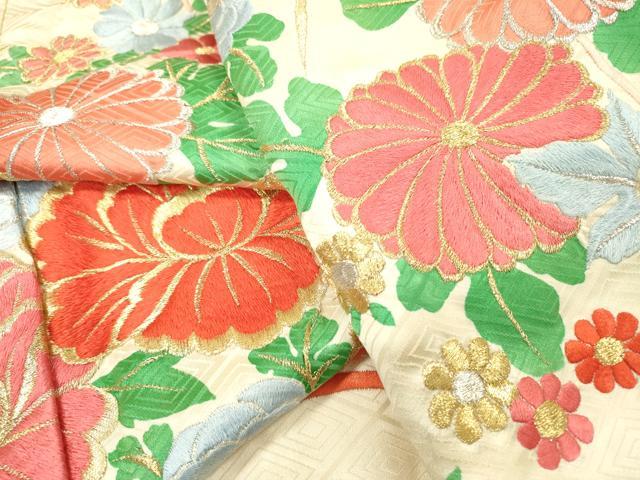 平和屋着物▼豪華振袖　総刺繍　花車文　金銀糸　正絹　逸品　DABI7082fe