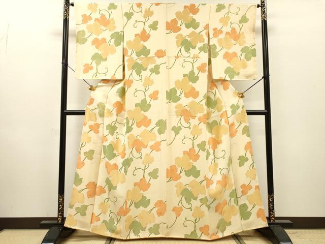 平和屋着物●上質な小紋　地紋起こし　蔦の葉文　正絹　逸品　DABI7083fe