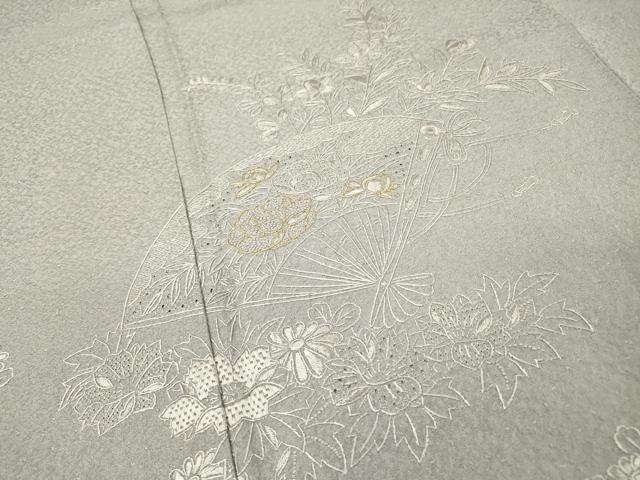 平和屋着物▼中国三大刺繍　スワトウ刺繍　汕頭刺繍　相良刺繍　総刺繍　訪問着　扇面花文　金糸　正絹　逸品　未使用　DABI7084fe