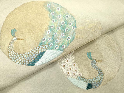 平和屋着物▼訪問着　総刺繍　孔雀丸文　金銀糸　正絹　逸品　DABI7085fe