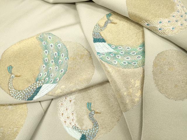 平和屋着物▼訪問着　総刺繍　孔雀丸文　金銀糸　正絹　逸品　DABI7085fe