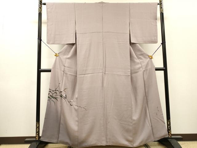 平和屋着物▼藍墨作家　木田慎一　色留訪問着　笹に鳥　暈し染　正絹　逸品　DABI7087fe