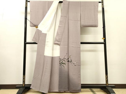 平和屋着物▼藍墨作家　木田慎一　色留訪問着　笹に鳥　暈し染　正絹　逸品　DABI7087fe