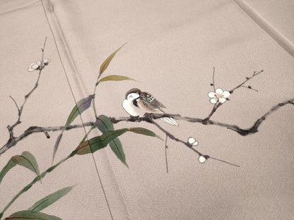 平和屋着物▼藍墨作家　木田慎一　色留訪問着　笹に鳥　暈し染　正絹　逸品　DABI7087fe