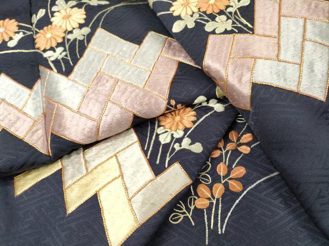 平和屋着物▼訪問着　駒刺繍　総刺繍　檜垣花文　金糸　正絹　逸品　未使用　DABI7092fe