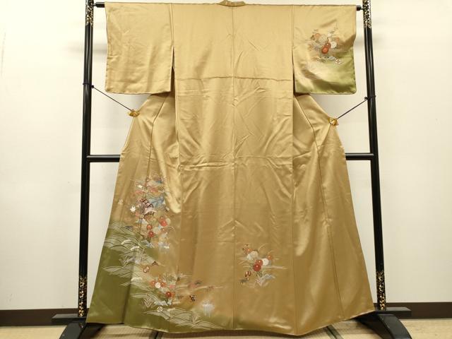 平和屋着物▼中国三大刺繍　相良刺繍　総刺繍　訪問着　風景花松文　暈し染　金糸　正絹　逸品　DABI7093fe