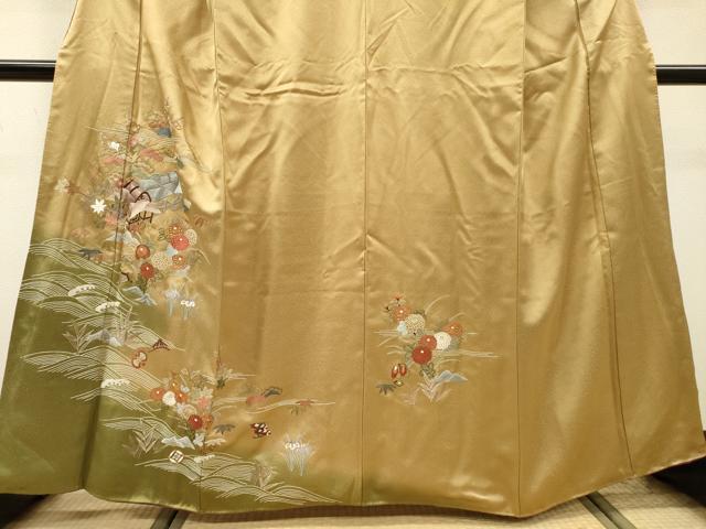 平和屋着物▼中国三大刺繍　相良刺繍　総刺繍　訪問着　風景花松文　暈し染　金糸　正絹　逸品　DABI7093fe