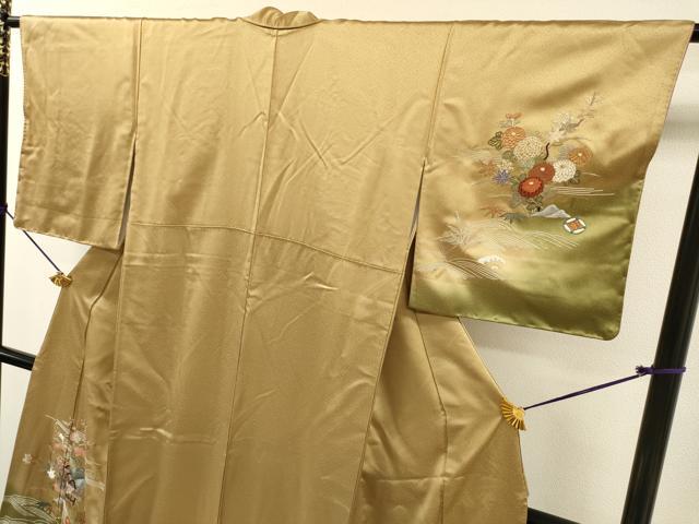 平和屋着物▼中国三大刺繍　相良刺繍　総刺繍　訪問着　風景花松文　暈し染　金糸　正絹　逸品　DABI7093fe
