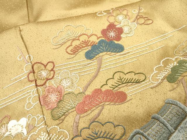 平和屋着物▼中国三大刺繍　相良刺繍　総刺繍　訪問着　風景花松文　暈し染　金糸　正絹　逸品　DABI7093fe