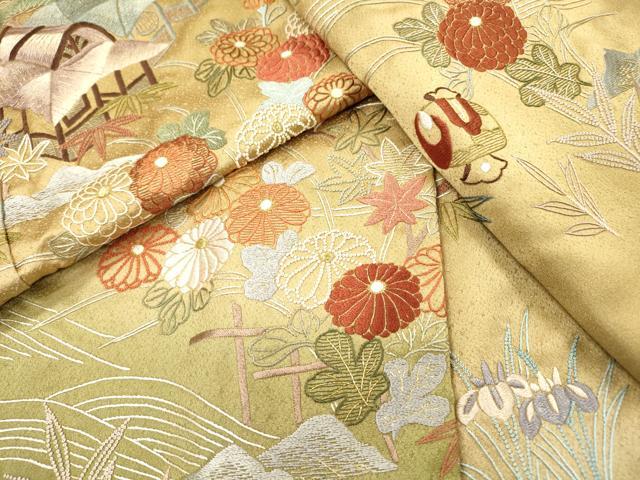 平和屋着物▼中国三大刺繍　相良刺繍　総刺繍　訪問着　風景花松文　暈し染　金糸　正絹　逸品　DABI7093fe