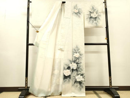 平和屋着物▼訪問着　手描き　牡丹　暈し染　正絹　逸品　DABI7094fe