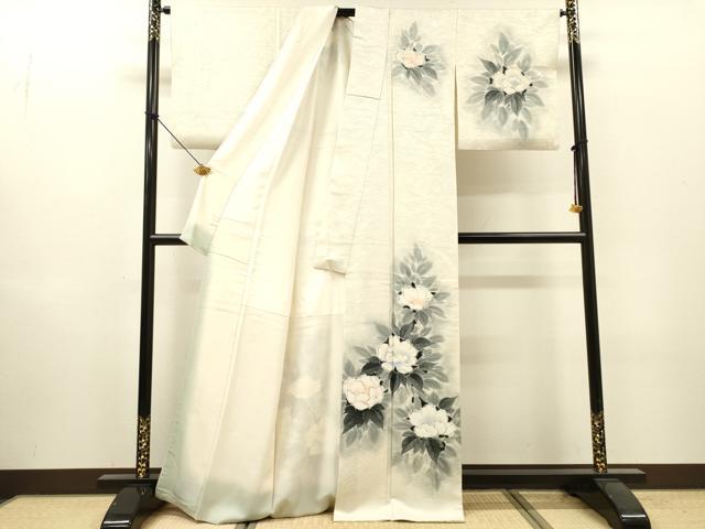 平和屋着物▼訪問着　手描き　牡丹　暈し染　正絹　逸品　DABI7094fe