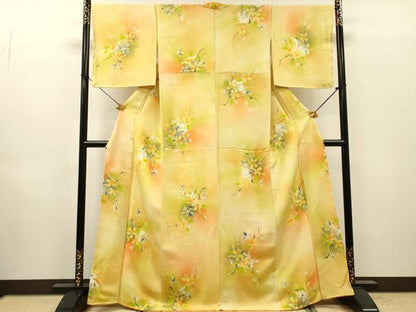 平和屋着物▼上質な小紋　手描き　草花　暈し染　正絹　逸品　未使用　DABI7095fe