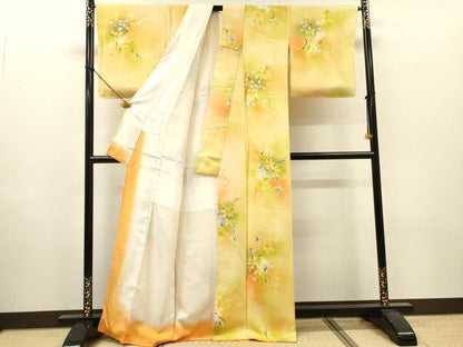 平和屋着物▼上質な小紋　手描き　草花　暈し染　正絹　逸品　未使用　DABI7095fe