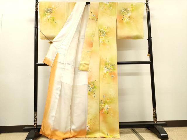 平和屋着物▼上質な小紋　手描き　草花　暈し染　正絹　逸品　未使用　DABI7095fe
