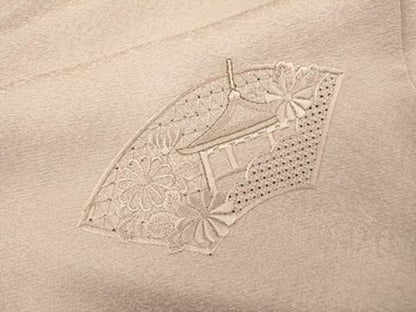 平和屋着物▼中国三大刺繍 スワトウ刺繍 汕頭刺繍 総刺繍 無地絵羽訪問着 地紙風景花文 薄柿色 正絹 逸品 DABI7096fe